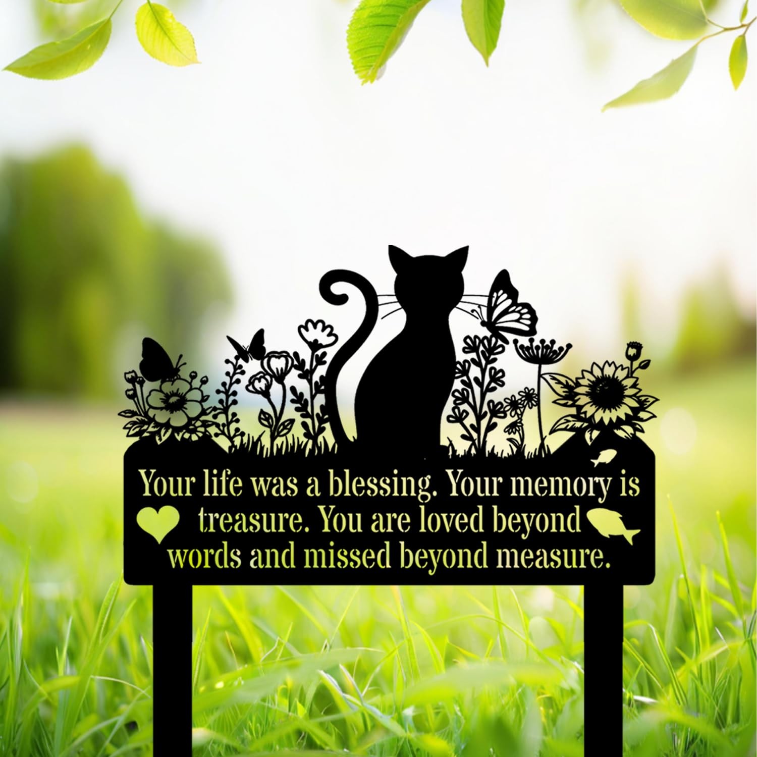Cat Metal Grave Marker Memorial Garden Stake Waterproof Pet Headstone 12 Inch