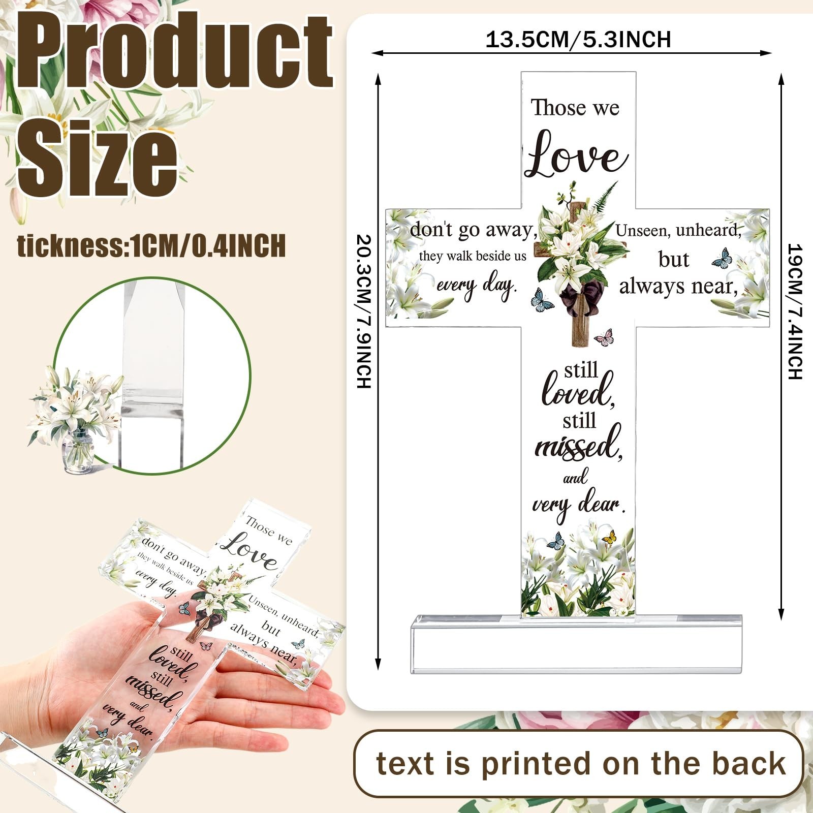 Jetec Sympathy Bereavement Gift for Loss of Loved One Acrylic Cross Floral Re…