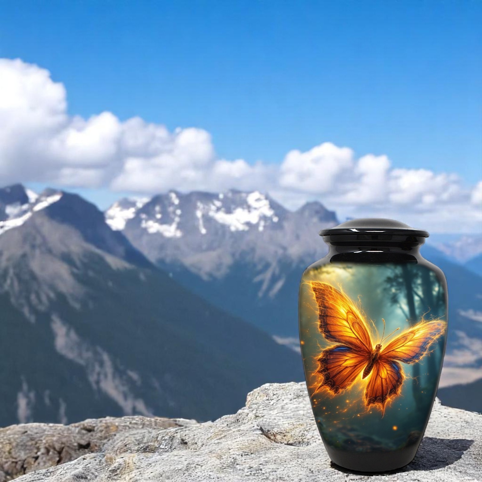 Large Adult Urn for Human Ashes Golden Butterfly Cremation Urn with Bag