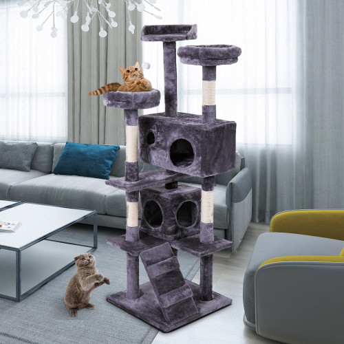 Cat Tree Cat Tower With Catching Ball, Plush Mat, Ladder And Indoor Cat Apartmen