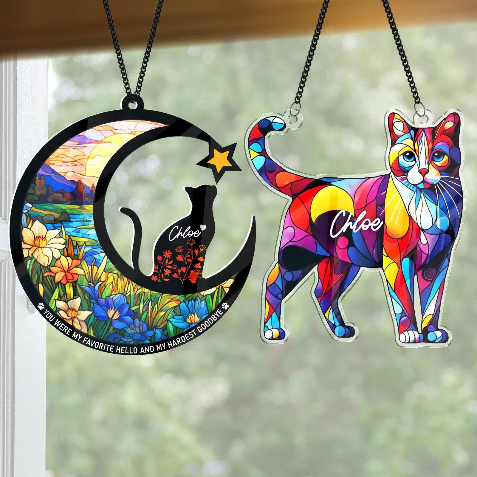 2 Pack 6″ Cat Memorial Gift, Acrylic Cat Suncatcher for Window Hanging, Remem…