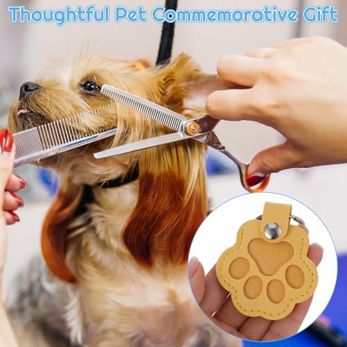 7Pcs Leather Pet Memorial Keychain, Cat Paw Shaped Keychain, Dog Hair
