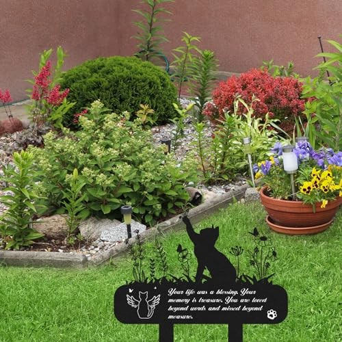 Pet Grave Markers – Metal Memorial Plaque, Waterproof Cemetery Stakes, Pet Cat