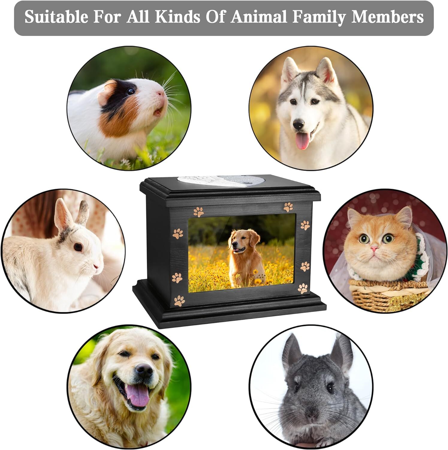 Pet Memorial Urns For Dogs Or Cats Ashes, Large Wooden Funeral Pets Memorial Urn