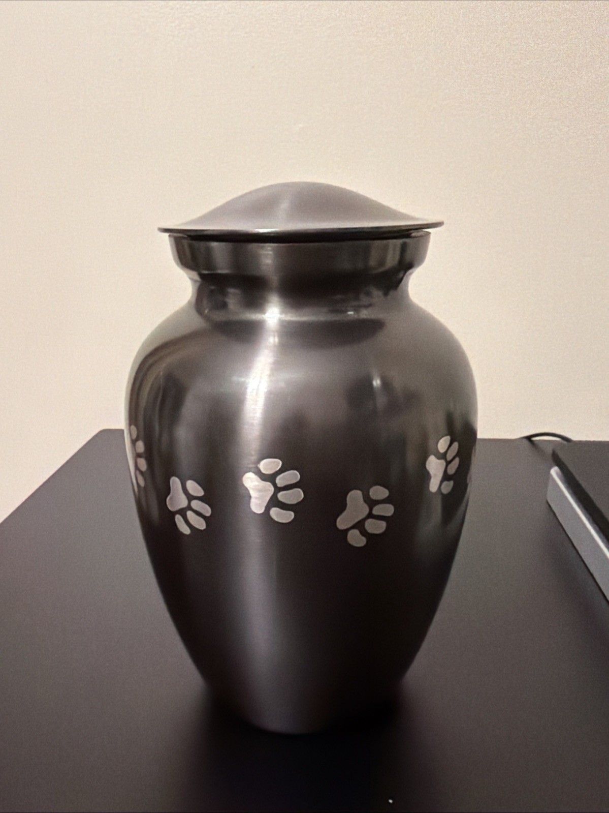 Classic Paws Slate Pet Urn. crafted from durable brass with slate gray finish
