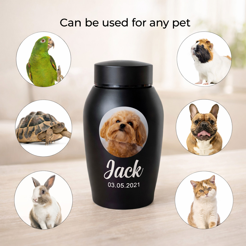 Custom pet photo urn for dogs ashes, personalized dog memorial cremation urn