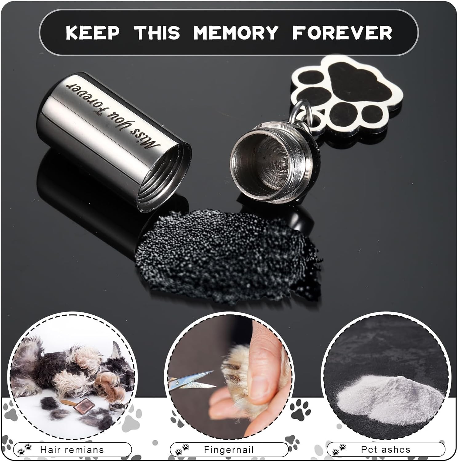 Pet Ashes Keepsake Keychain Set Stainless Steel Paw Print Memorial Jewelry 4 Pcs