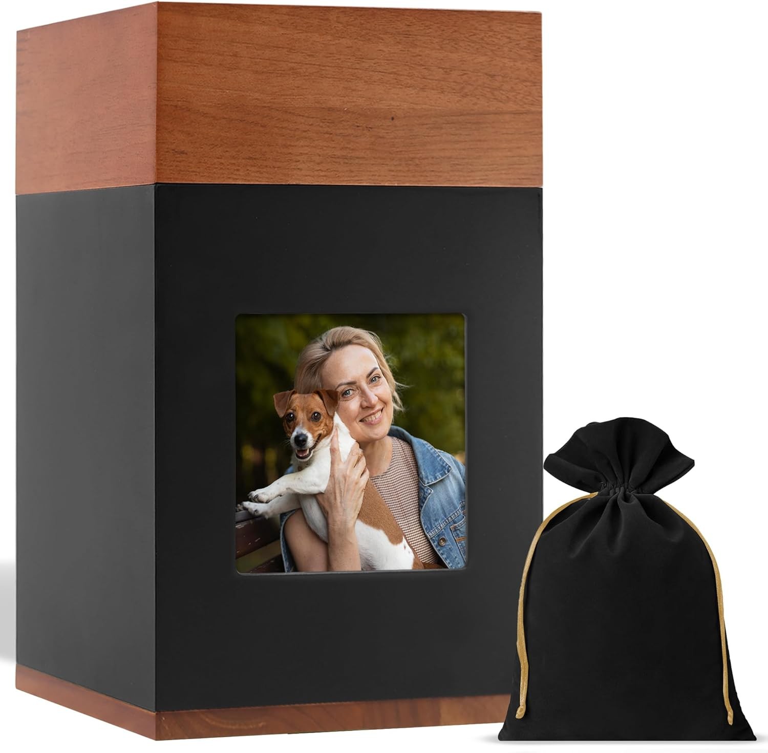 Timeless Walnut Wood Urn with Picture for Ashes Adult Male & Female