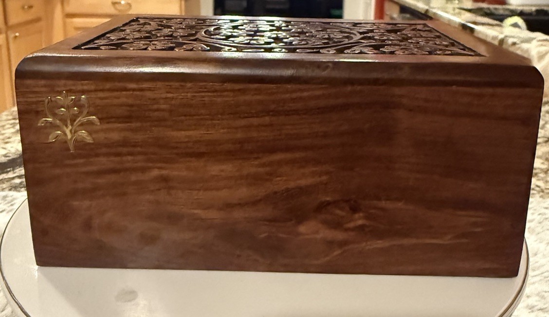 Treewood Urns Solid Wood Hand Carved Floral Design Small Keepsake Box 6.5×4.5×3