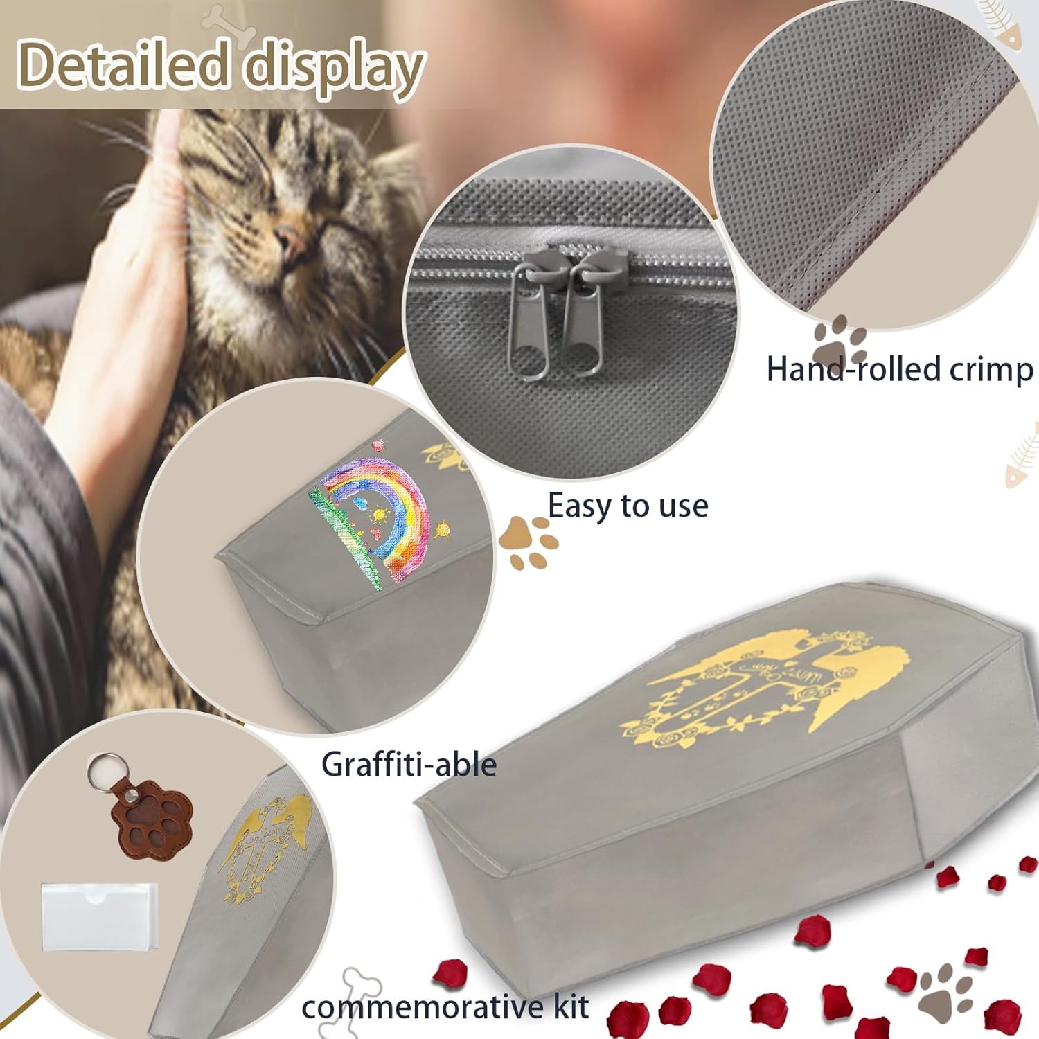 Pet Casket Burial Bag for Cats Dogs, Eco-Friendly Box XS, GREY