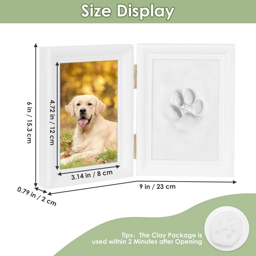 Pet Pawprint Keepsake Kit, Picture Frame Clay Imprint, Gift for Dogs Pet lovers