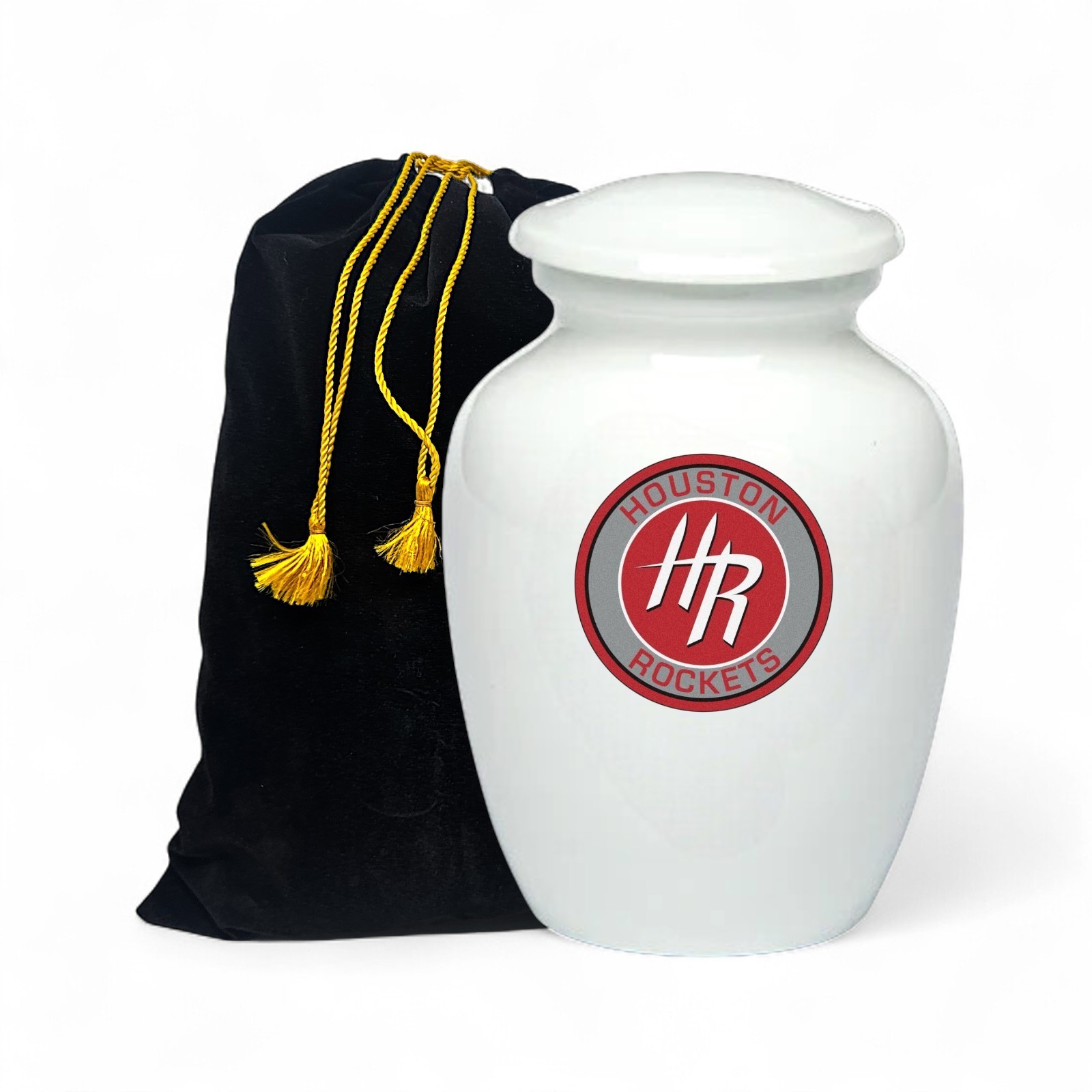 Houston Rockets Basketball Style Cremation Urn Adult Ashes White Metal 8 In Urns