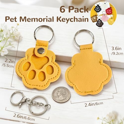 6 Pack Pet Fur Keepsake Keychain – Paw Shaped Leather – Cat & Dog Hair Keepsake