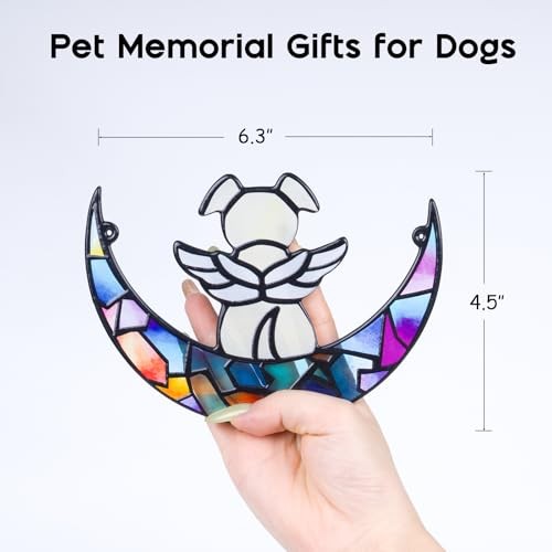 Stained Glass Angel Dog Memorial Suncatcher, Dog Remembrance Gifts for Pet
