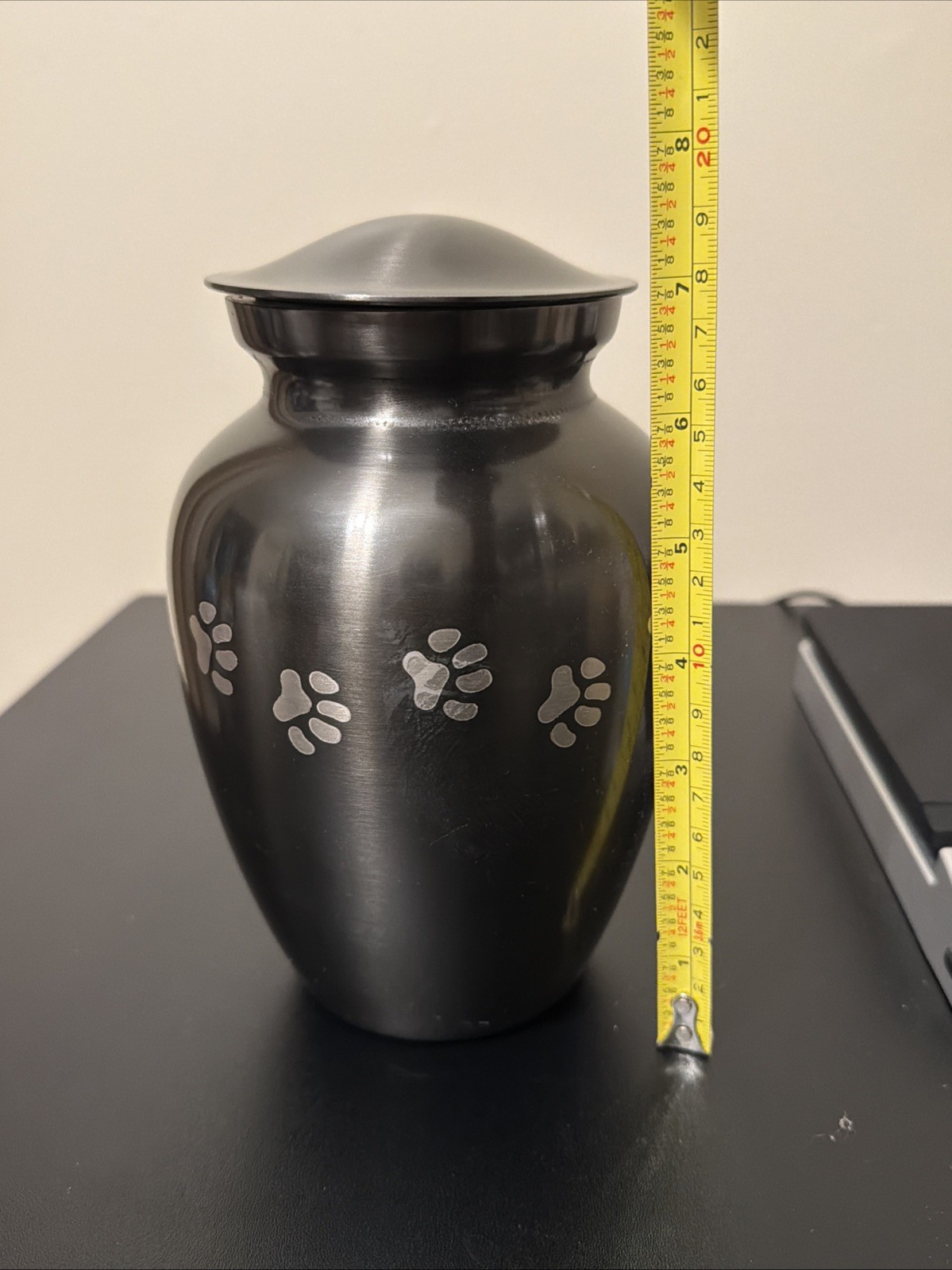 Classic Paws Slate Pet Urn. crafted from durable brass with slate gray finish