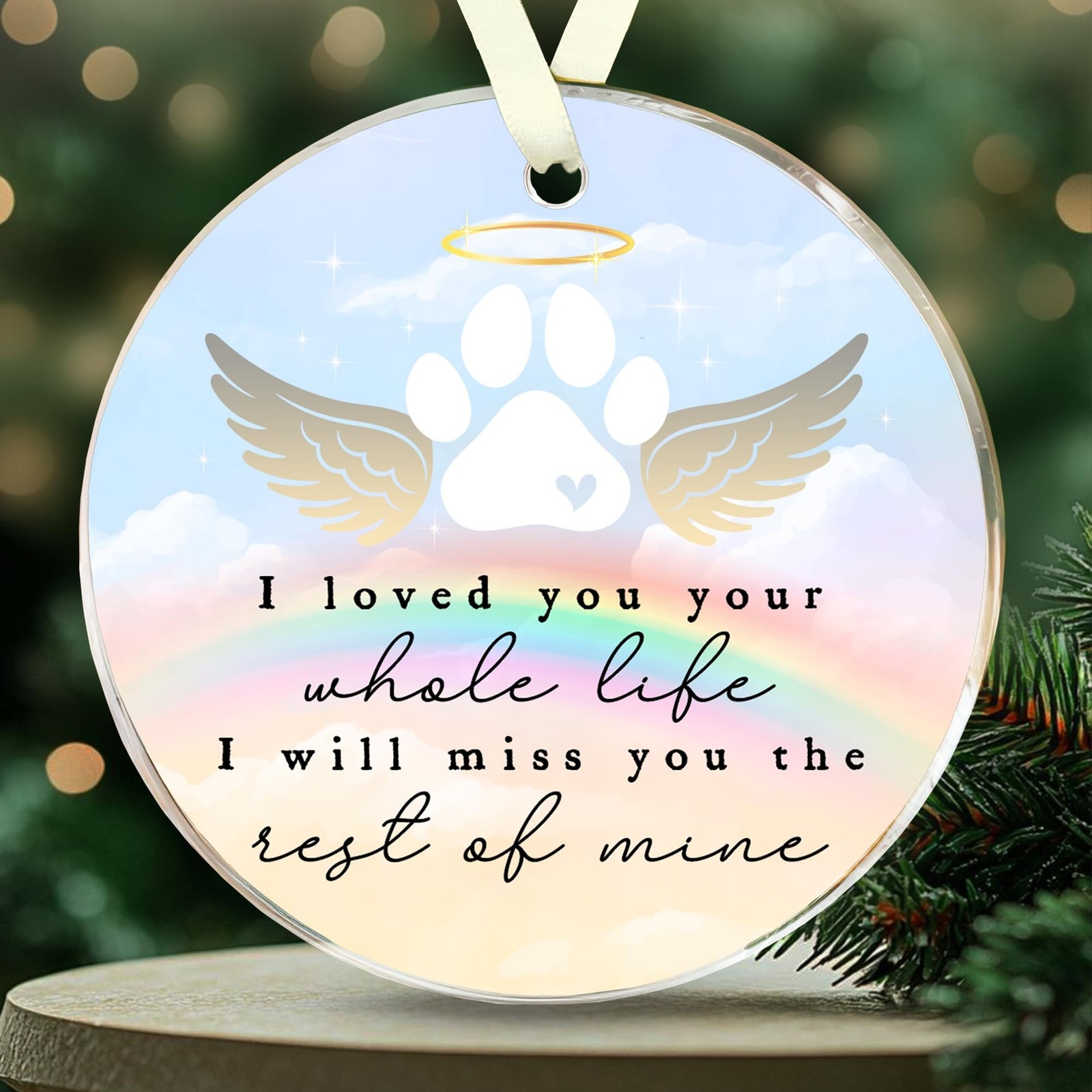 Rainbow Bridge Acrylic Keepsake – 3.5″ Round Pet Memorial Gift – in