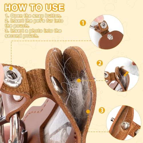 Leather Dog Memorial Keychain: Pet Paw Print Fur Keepsake – Cute Brown & Beige