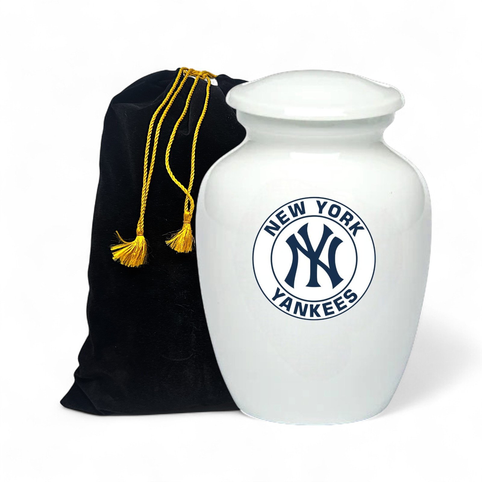 New York Yankees Baseball Style Cremation Urn Adult Ashes Metal White 8 In Urns