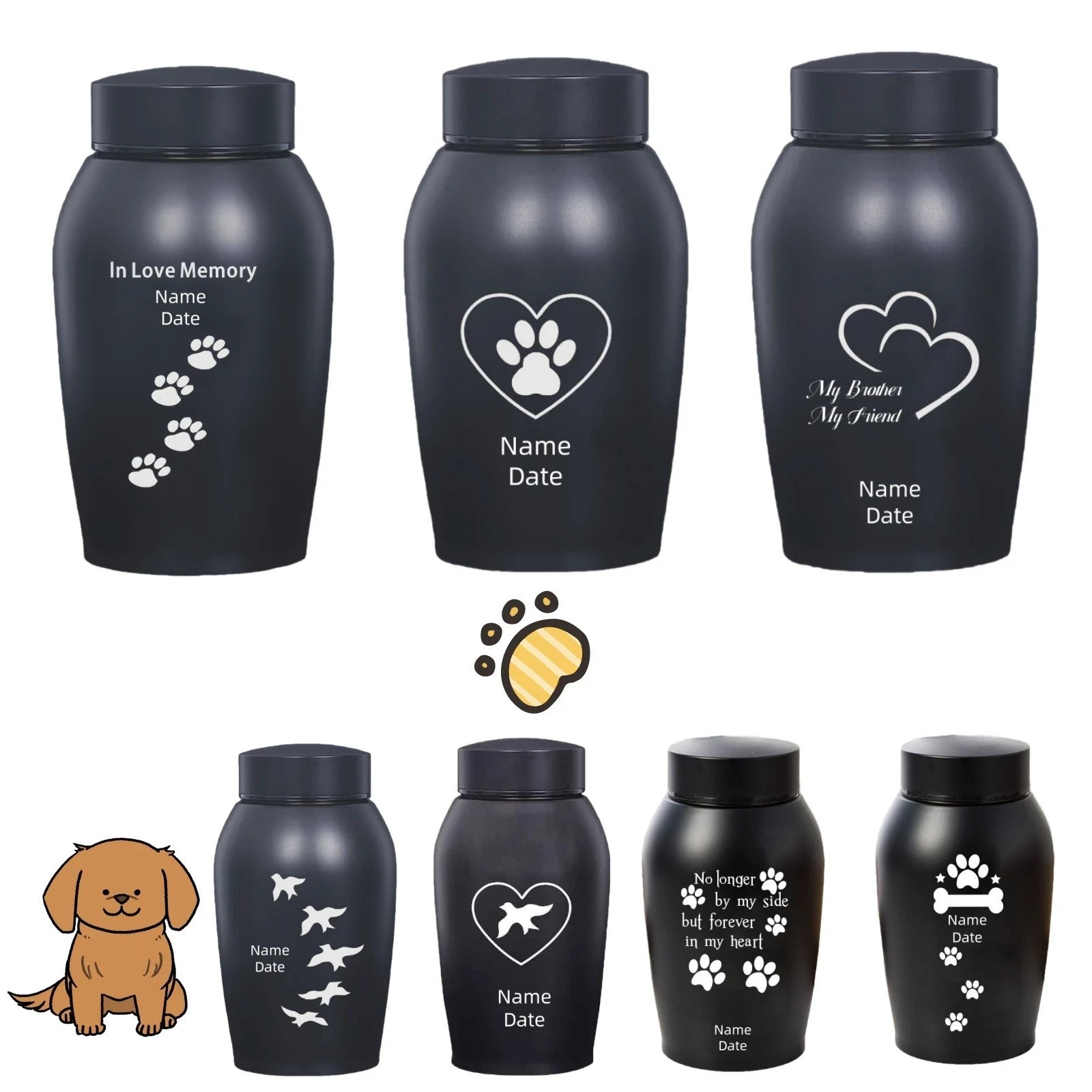 Custom Engraved Pet Urn for Ashes, Personalized Dog & Cat Memorial Cremation Urn