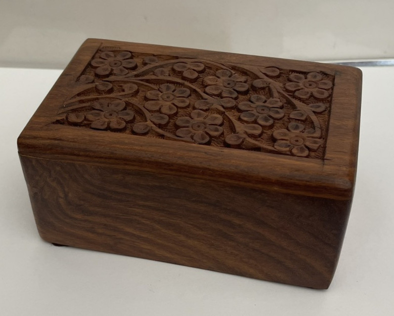 Tree of Life Pet Urn Medium Hand Engraved Wooden Natural Rosewood Box