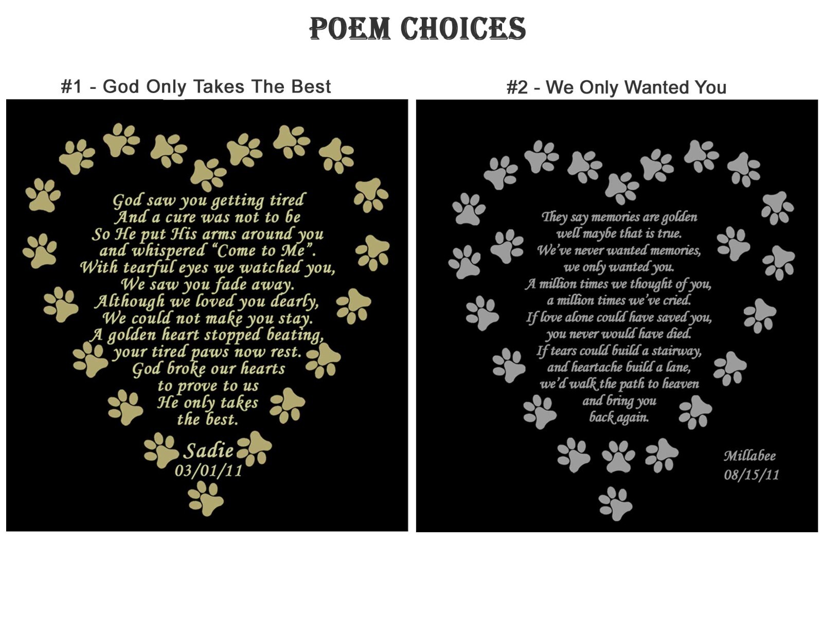 Engraved Pet Name Plate, Memorial Poem Plate, Many Poem Choices, Dog, Cat, Any