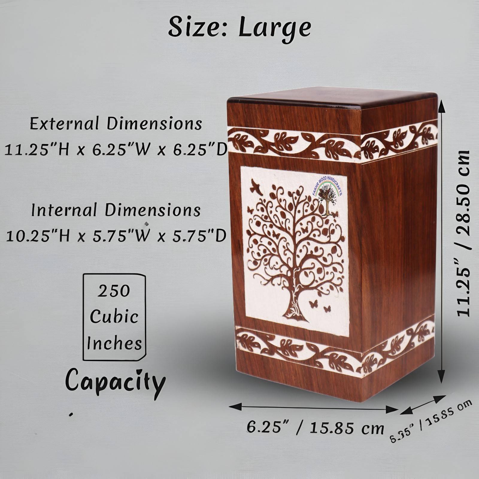 Handcrafted Large Wooden Cremation Urn for Adult Human Ashes – Tree of Life