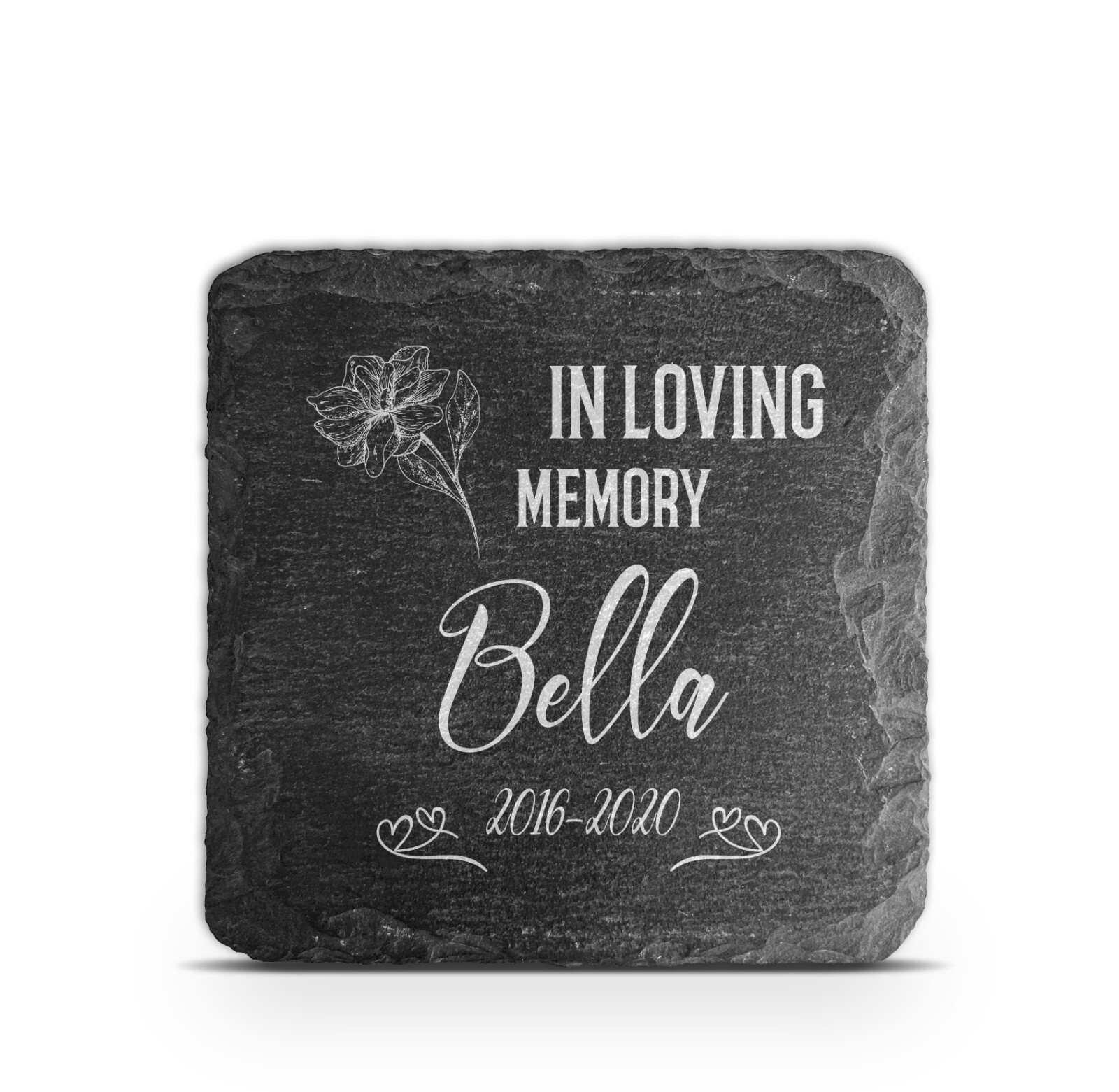 Personalised Pet Memorial Grave marker Heart & Paw Natural Slate stone 10×10 Cm
