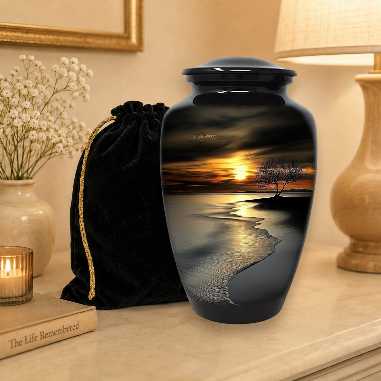 Large Cremation Urn for Human Ashes – Peaceful Beach Adult Memorial Funeral Urns