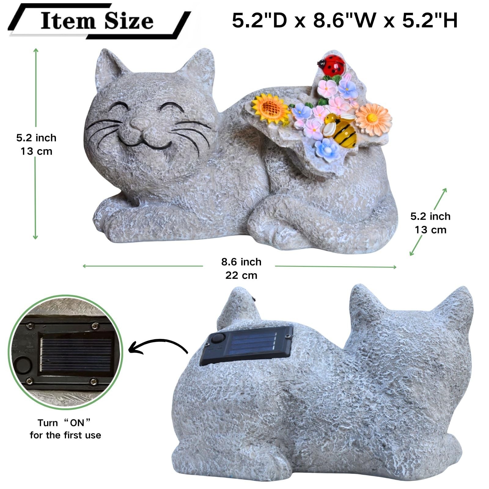 Solar Cat Garden Statue with LED Lights, Waterproof Resin Outdoor Cat Decor, …