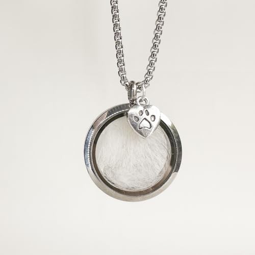 Ashes Hair Memory Urn Necklace – Glass Circle – Cat Fur Keepsake