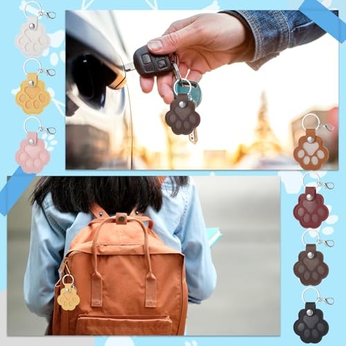 7Pcs Leather Pet Memorial Keychain, Cat Paw Shaped Keychain, Dog Hair