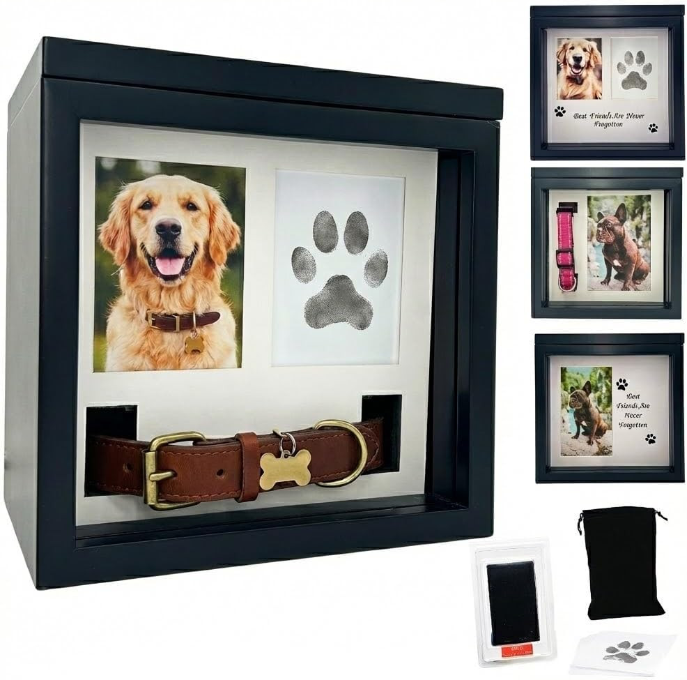 Dog Urn for Ashes, 4 Customizable Displays with Paw Print Ink Kit and Flannel Ba