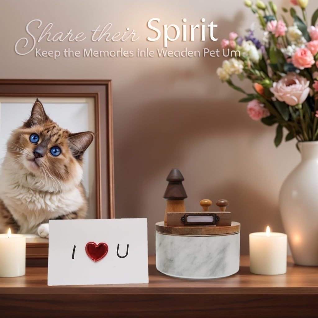 Ceramic & Wood Pet Urn for Ashes Small Dog Cat Memorial Keepsake Urn