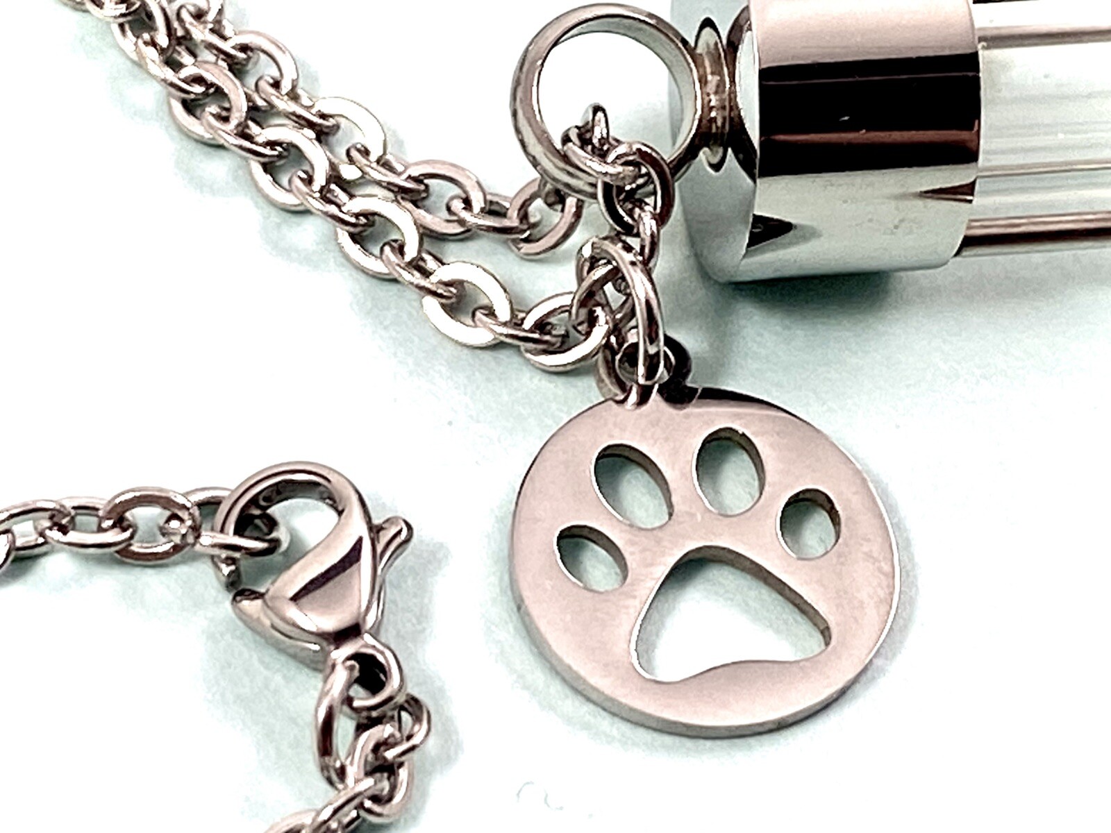 Pet Cremation Jewelry Urn Necklace Hourglass for Ashes Dog Cat Paw Print Charm