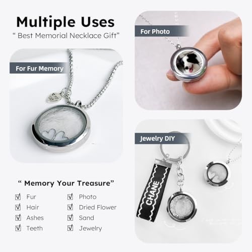 Ashes Hair Memory Urn Necklace – Glass Circle – Cat Fur Keepsake