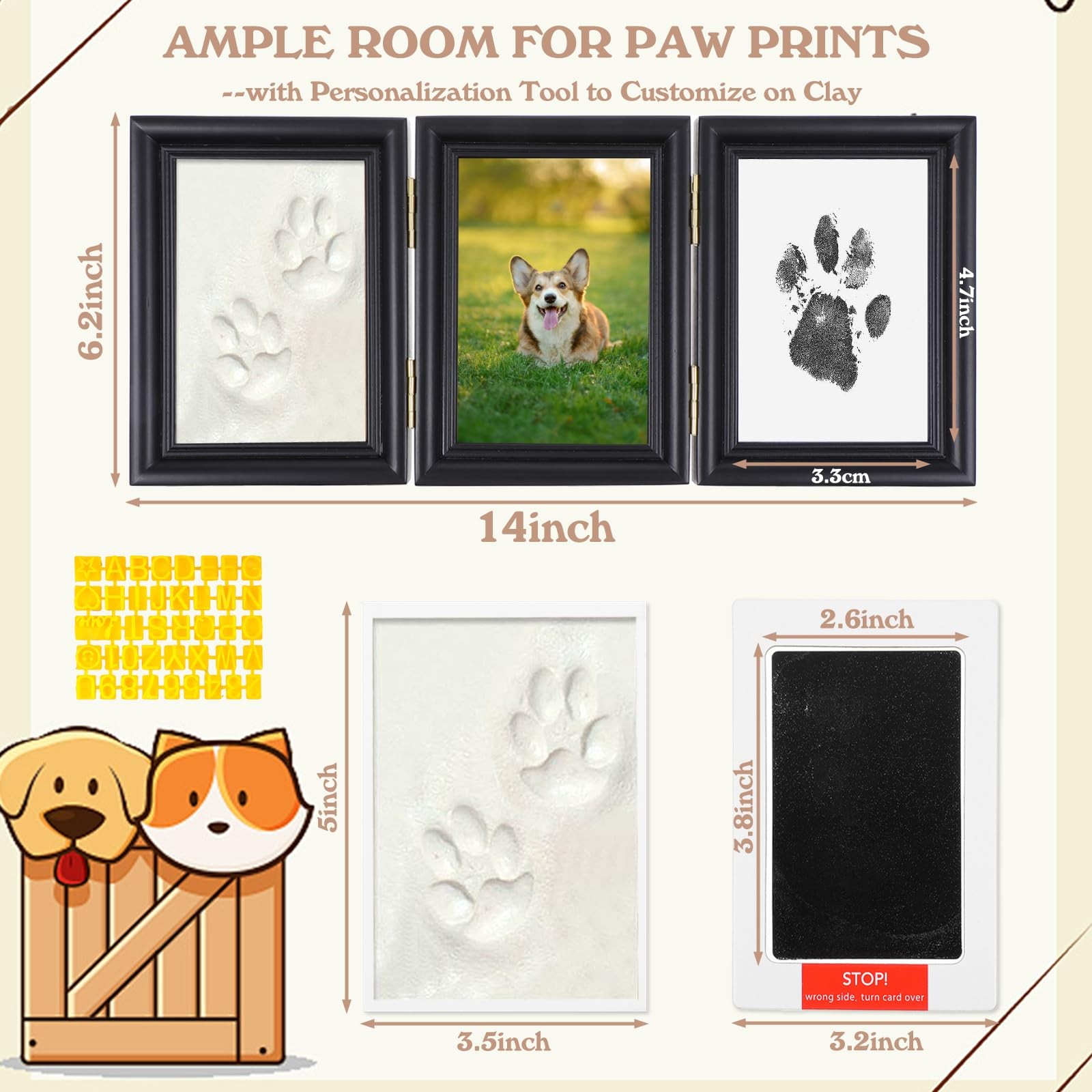 Ink&Clay Paw Print Kit Keepsake,Inkless Ink Pad & Soft Clay for Dogs/Cats Paw…