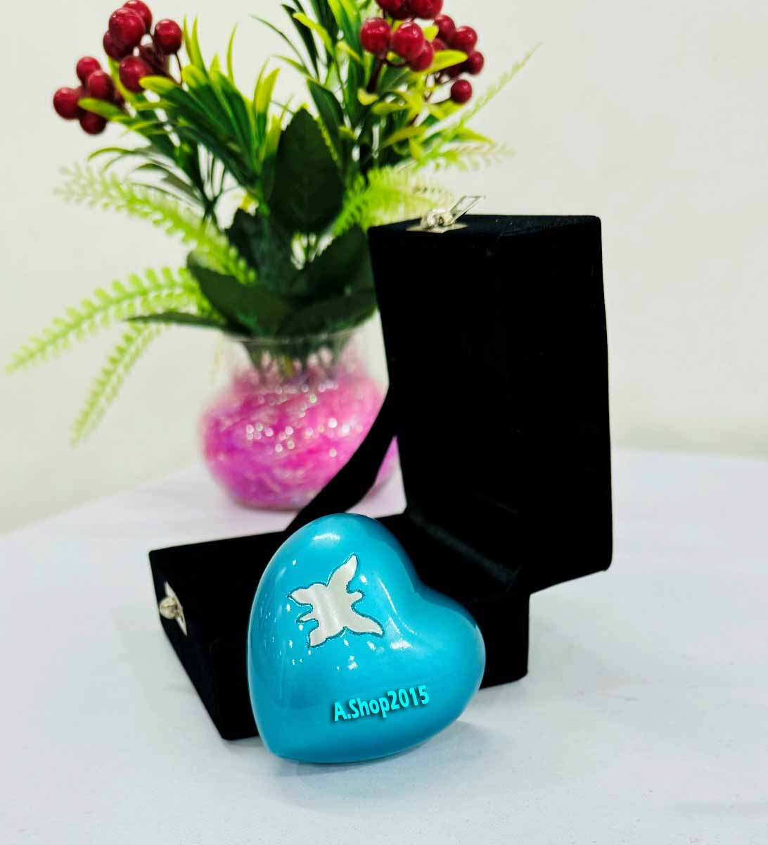 Cremation Urn for Ashes Keepsake Blue Heart Urn with Box and Stand Mini Pet urn