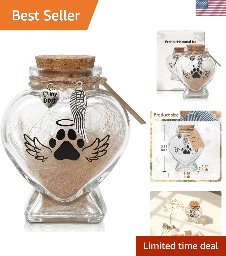 Heart-Shaped Glass Jar Pet Memorial Keepsake for Dogs & Cats – Personalizable