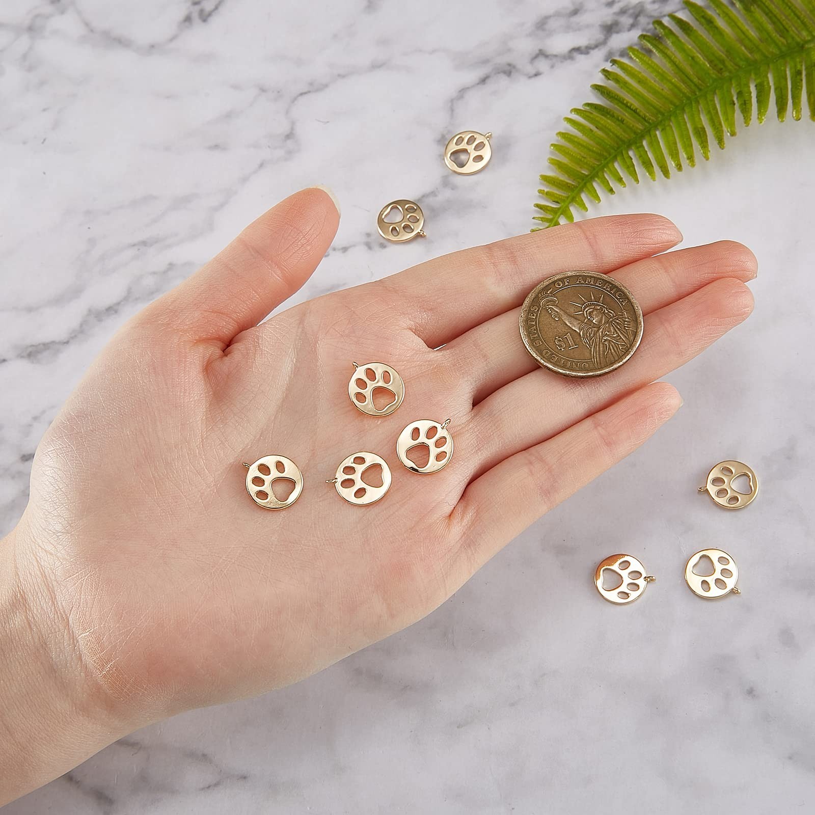 Airssory 10 Pcs Flat Round with Dog Paw Footprints Prints Tiny Pendant Brass …