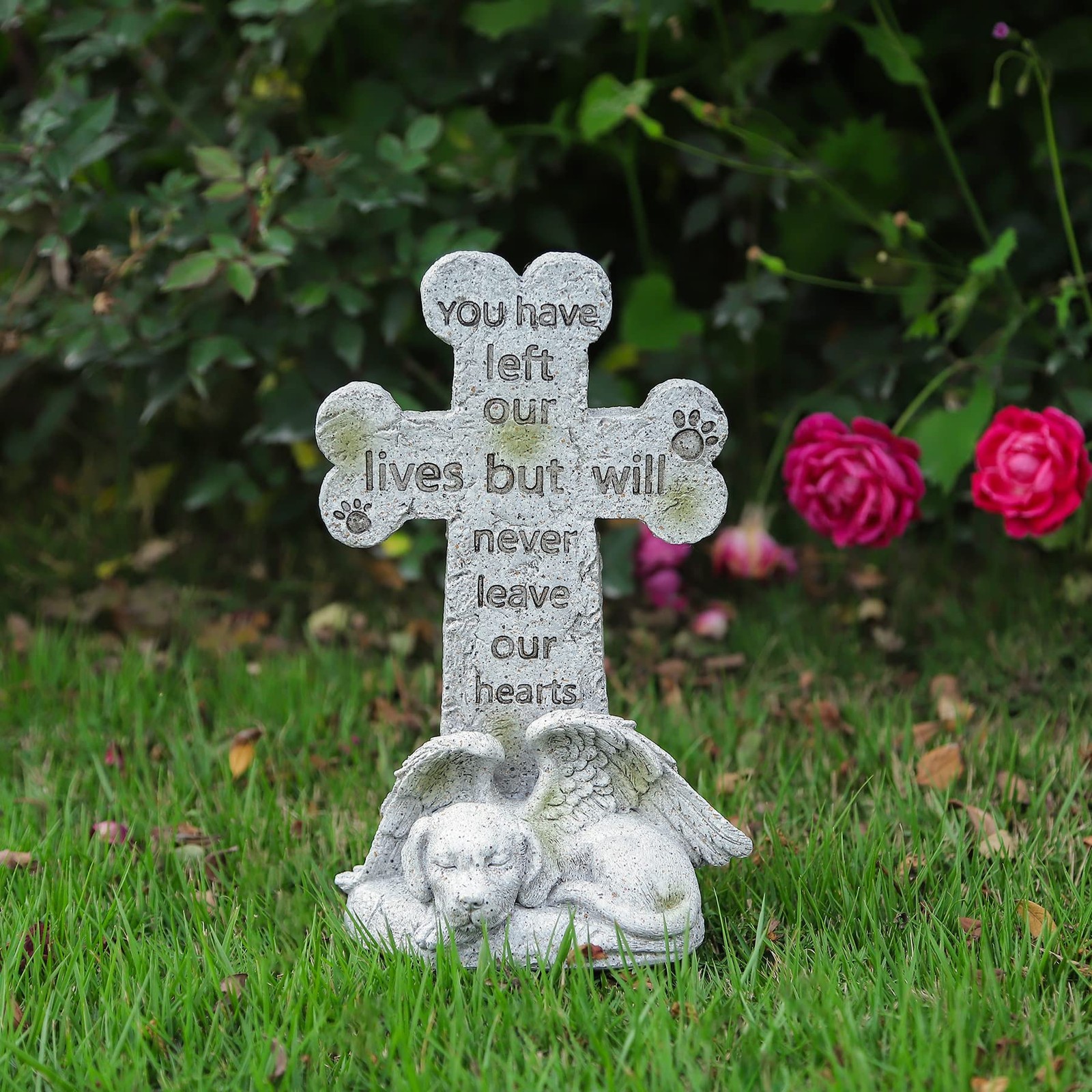 Memorial Statue – Sleeping Dog Angel Cross Tombstone, Grave Marker for Deceas…