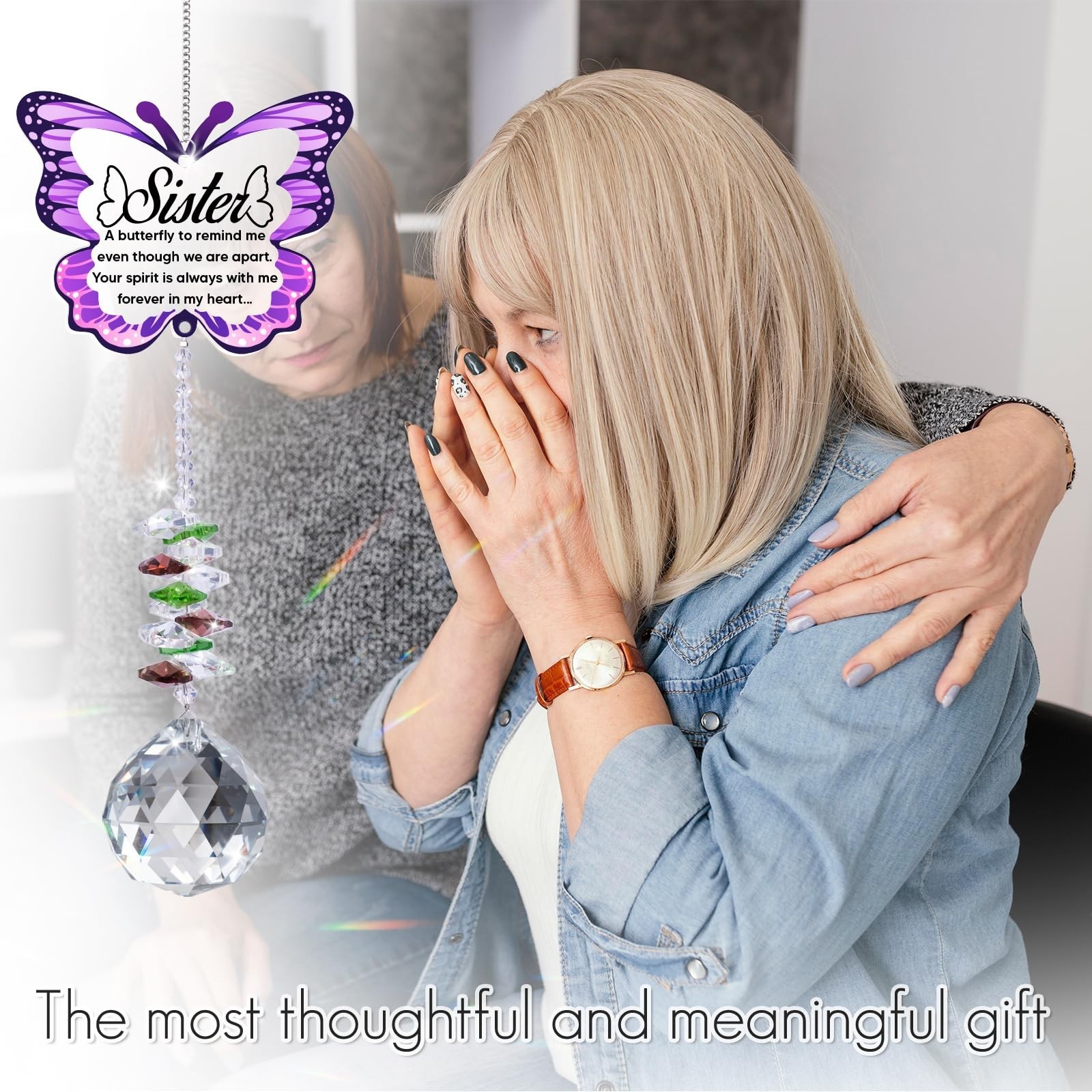 Sympathy Gifts for Loss of Sister, Sister Memorial Crystal Suncatcher Rainbow…