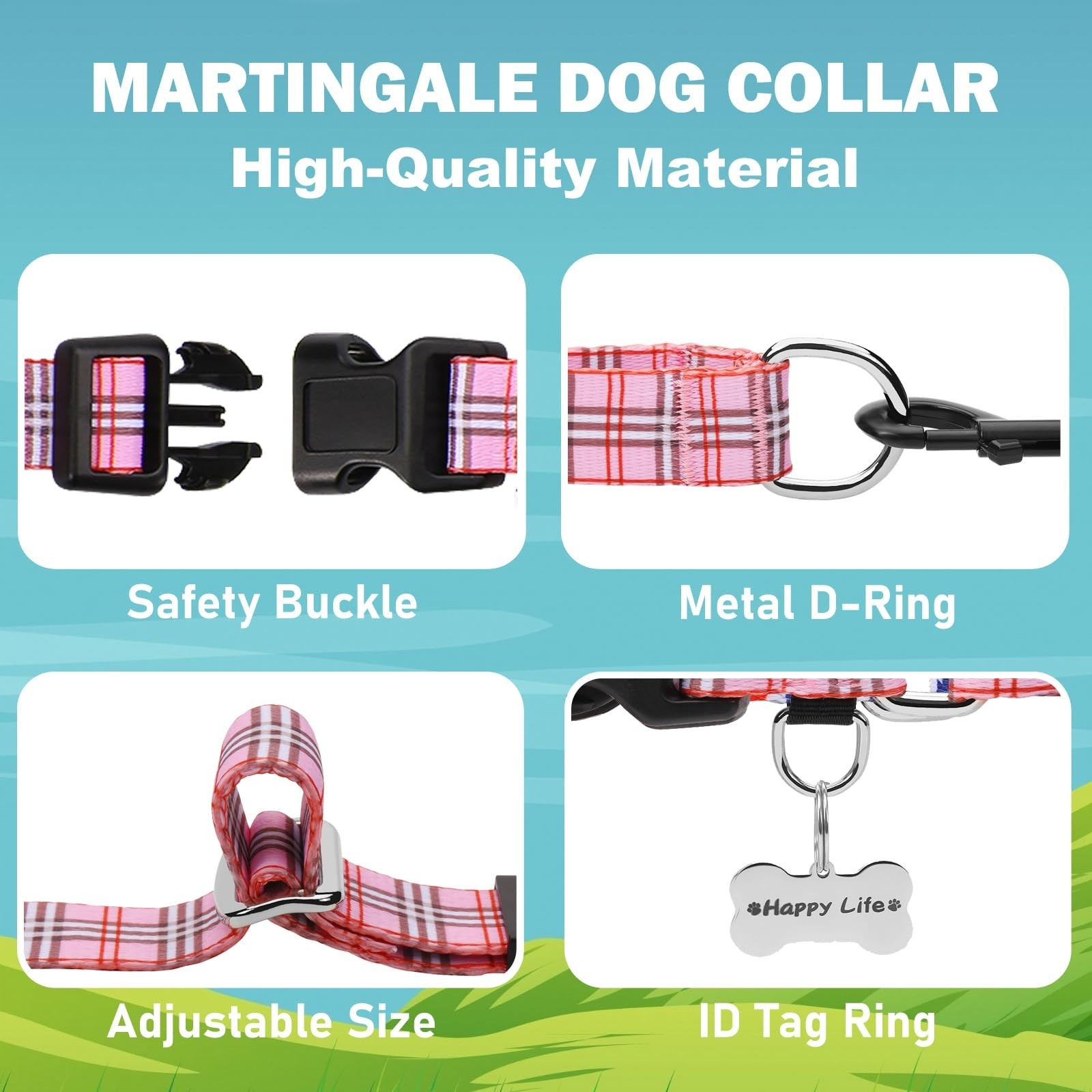 Martingale Collar with Quick Release Buckle Cute Girl Female Training Dog Col…