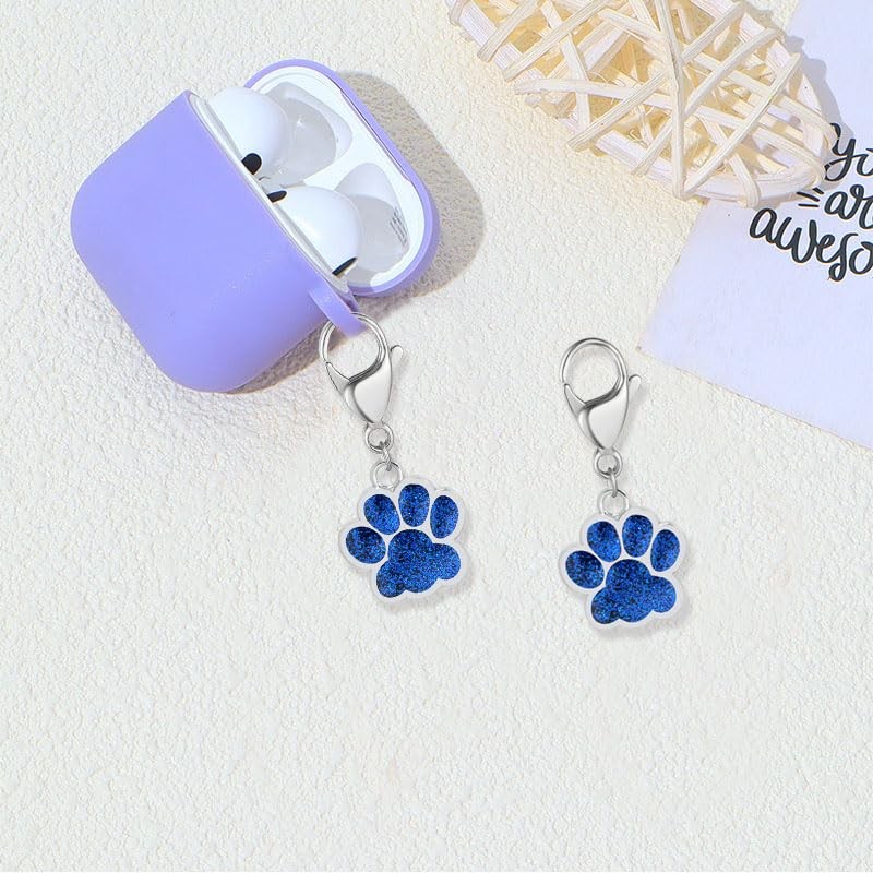 Dreuyet 18 Pcs Paw Print Keychains Glitter Animal Cat Dog Claw Silver Blue