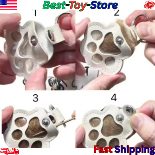 5PCs Pet hair keychain, Leather Paw Keychain with Hair Storage for Dog & Cat