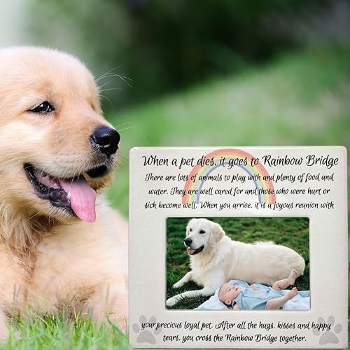 Pet Memorial Picture Frame 4×6 – Rainbow Bridge Poem Frame for Dog or Cat – Pet