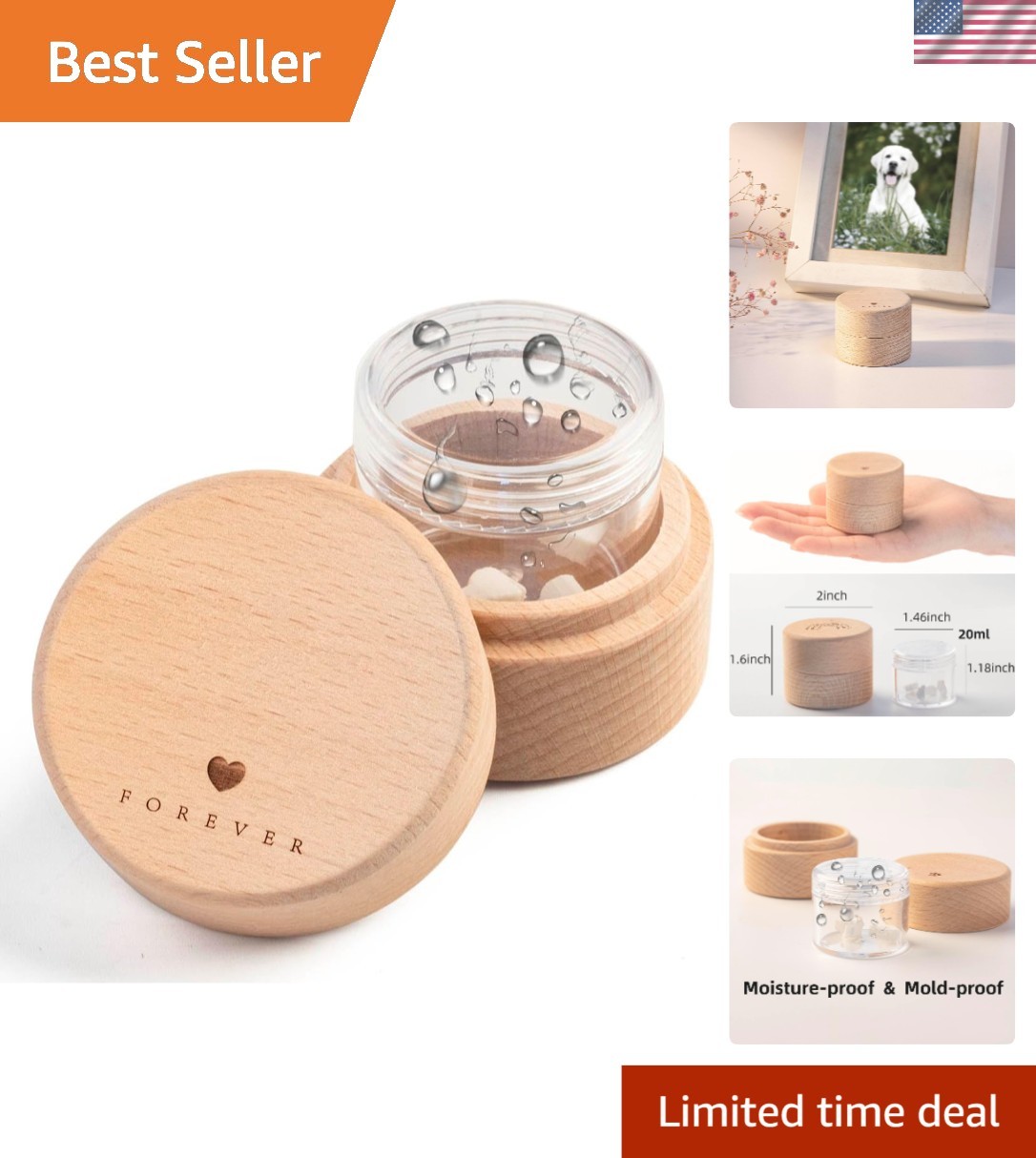 Heart-Shaped Pet Urn for Cat or Dog Ashes in Beautiful Beech Wood