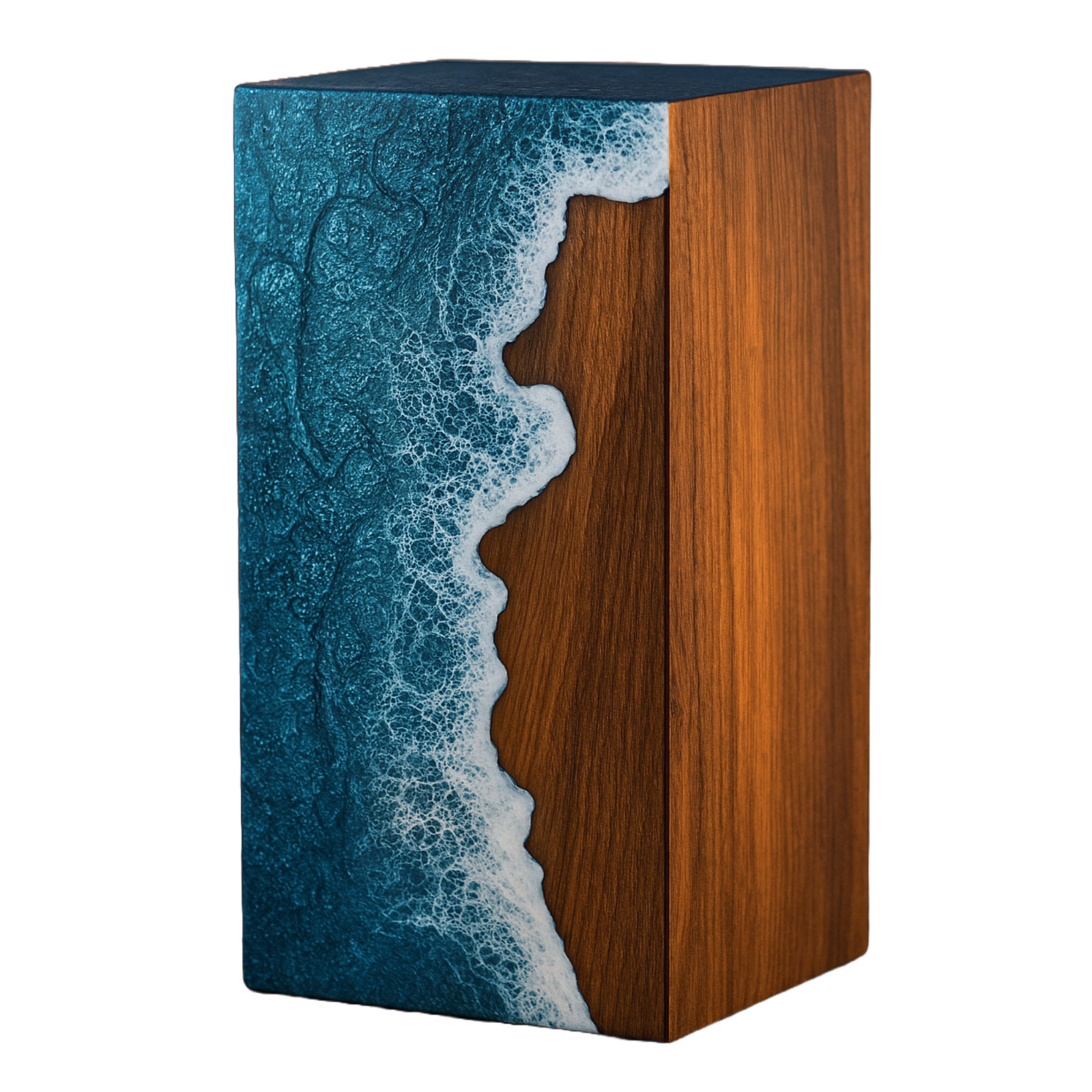 Handcrafted Wooden Ocean Wave Urn for Adult Human Ashes – Memorial Funeral Box