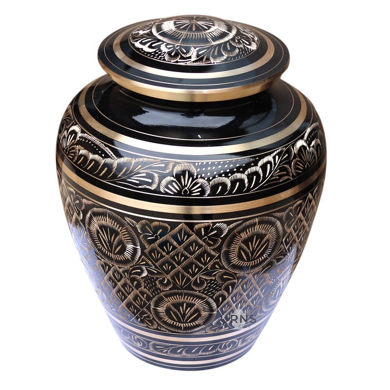 Black & Gold Brass Cremation Urn for Ashes – Elegant Handcrafted Memorial