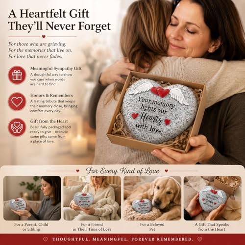 Memorial Garden Stones, Heart Resin Gravesite Angel Wings Garden Stone in