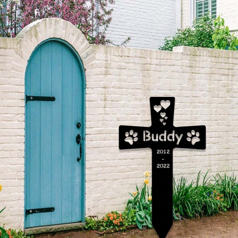 Custom Metal Pet Memorial Stake Dog Paw Prints Grave Marker Dog Cat Loss Gift